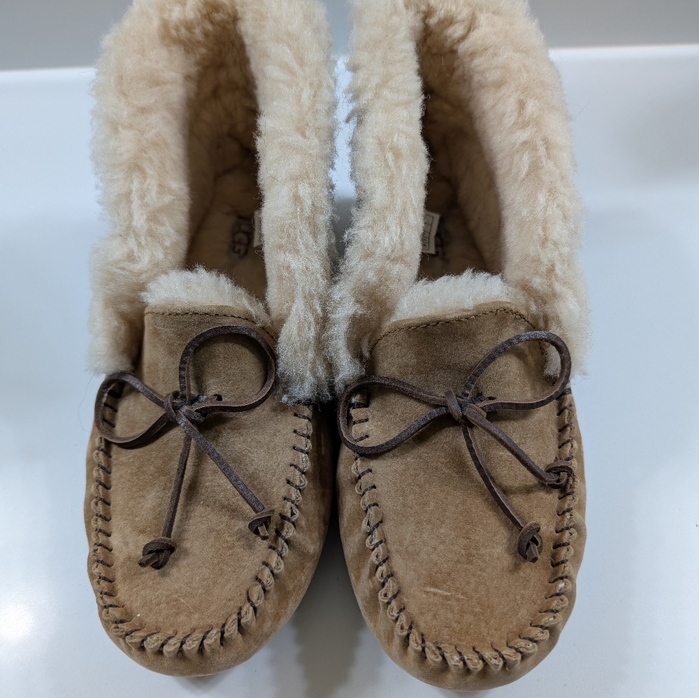 UGG Tan Moccasins with Cream Fur Lining